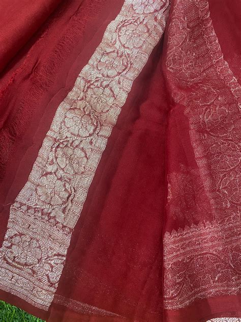 Burgandy benarasi pure chiffon saree – House of Raadhvi