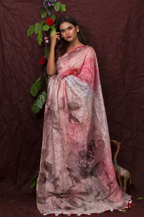 Digital Printed Handwoven Linen Saree