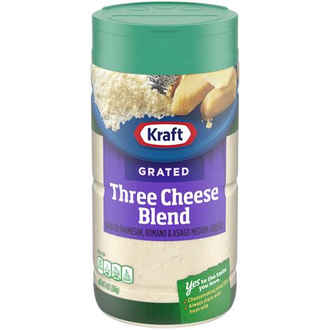 Kraft Three Cheese Blend Grated Cheese, Parmesan, Romano & Asiago, 8 oz ...