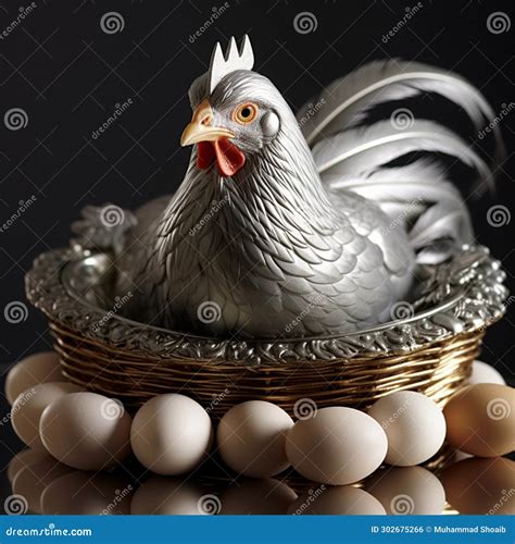 Nurturing Scene: Silver Hen Carefully Lays On Her Clutch Of Eggs. Stock ...