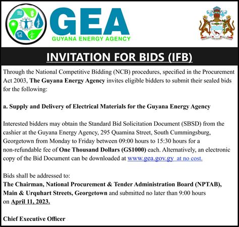 Guyana Energy Agency – Invitation for Bids – DPI Guyana
