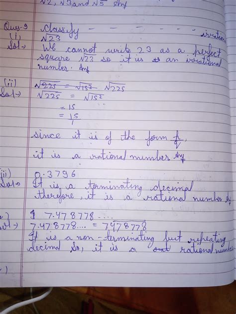 Classify the following numbers as rational or irrational : (i) root of ...