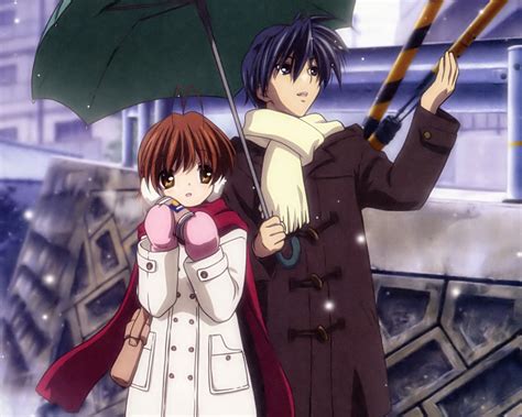 Clannad HD Wallpaper: Tomoya & Nagisa's Winter Umbrella Moment