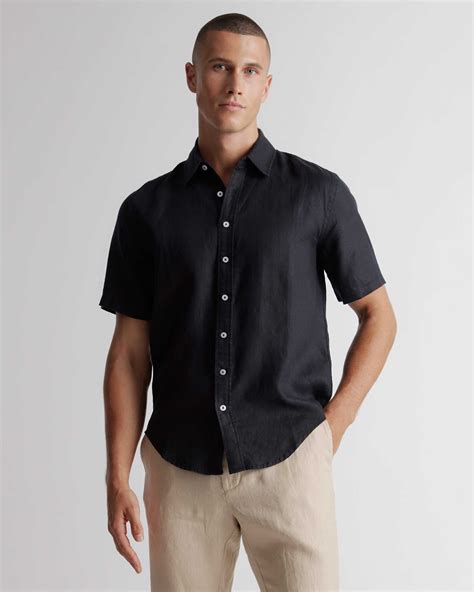 Men's 100% European Linen Short Sleeve Shirt in Black