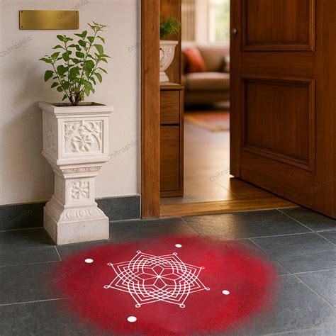 CHITRASHILA® Lakshmi Hrudaya Kamal Kolam Wooden Rangoli Stencil