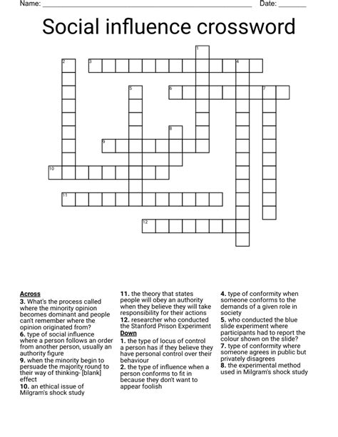 Social influence crossword - WordMint