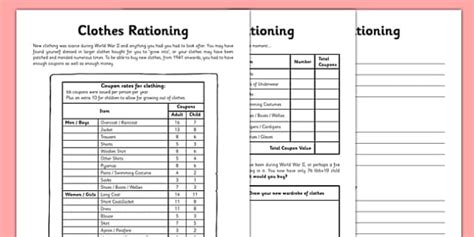 Clothes Rationing Worksheet - Children's Clothing During WW2