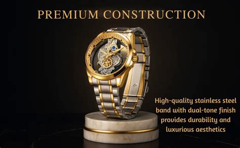 Buy Luxury Skeleton Watch for Men, Two-Tone Silver and Gold Stainless ...