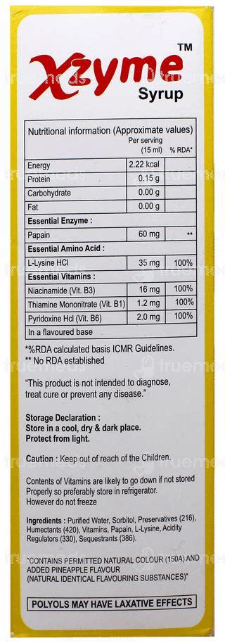 Xzyme Sugar Free Syrup 225ml - Uses, Side Effects, Dosage, Price | Truemeds