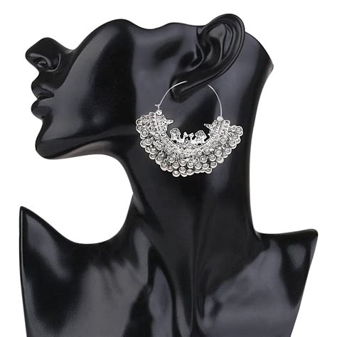 Shining Jewel Real Authentic Silver Look Hoop / Chandbali Earrings For