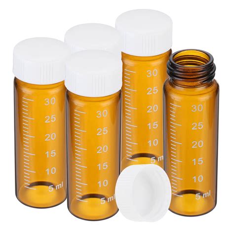 Uxcell Small Glass Sample Bottles with Lids, 5 pcs 30ml Amber Glass Vials with White Screw Caps ...