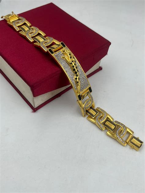 1 GRAM GOLD JAGUAR DIAMOND BRACELET FOR MEN DESIGN A-244 – Radhe Imitation