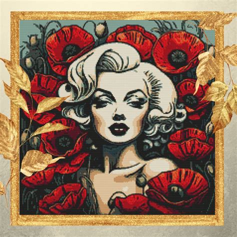 Marilyn Monroe Poppy Flowers Cross Stitch Charming Hollywood Embroidery PDF - Etsy
