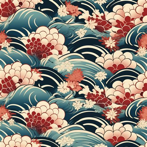 traditional Japanese pattern - wave and flowers | Japanese patterns ...