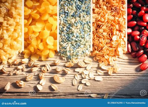 Assorted Different Types Of Beans And Cereals Grains. Set Of ...