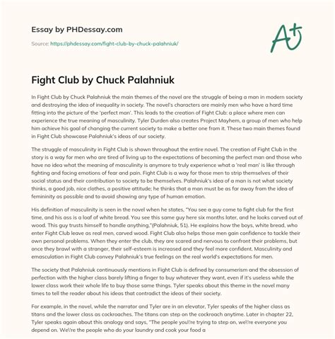 Fight Club by Chuck Palahniuk (600 Words) - PHDessay.com