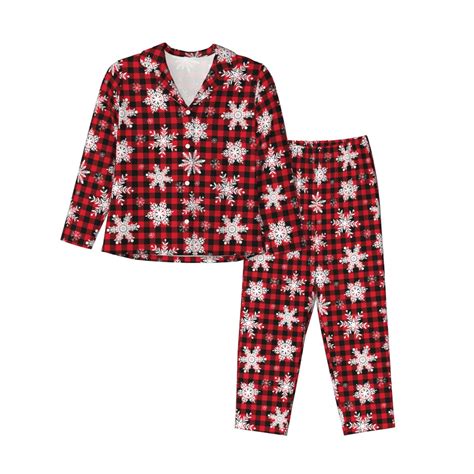 Daiia Snowflake red plaid for Women's Long-Sleeved Pajama Set – Soft ...