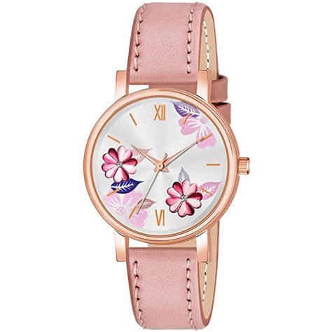 Buy The Shopoholic Analog Flowered Dial Peach Colour Leather Strap ...