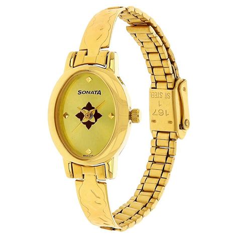 Sonata Quartz Analog Champagne Dial Stainless Steel Strap Watch for Women