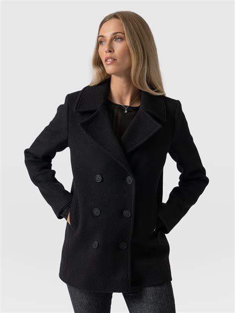 Quinn Pea Coat Black - Women's Coats | Saint + Sofia® UK