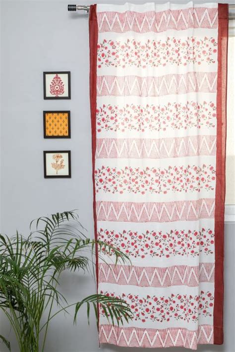Sooti Syahi Zig Zag Ruby Crush Hand Block Printed Door Curtain – Okhaistore