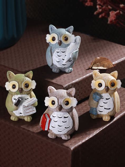 Buy | 4 Pieces Brown & Beige Owl Miniature Figurine Showpieces | Tied ...
