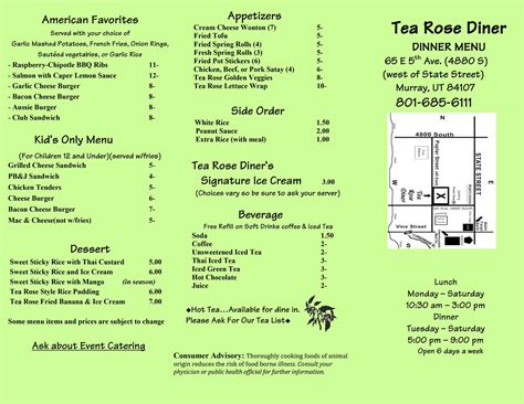 Tea Rose Diner menu