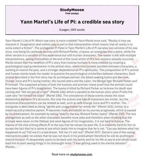 Yann Martel's Life of Pi: a credible sea story Free Essay Example