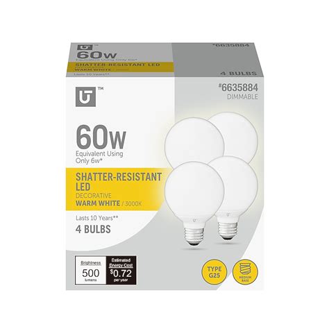 Utilitech Led light bulb 60 -Watt EQ G25 Warm white Medium screw base ...