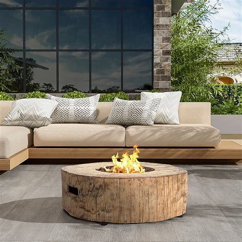 LOVMOR Patio MGO Propane Fire Pit Wood Pattern Brown Tank Cover Not ...