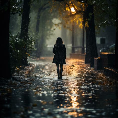Woman walking alone in the rain 32456875 Stock Photo at Vecteezy
