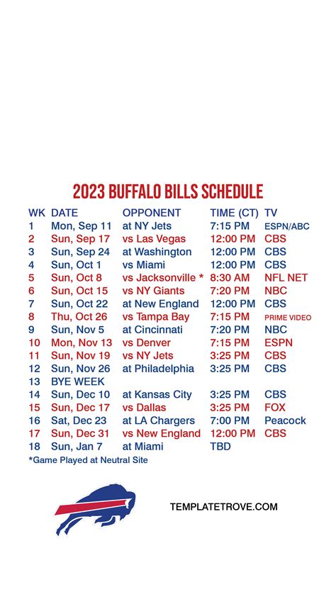 2023-2024 Buffalo Bills Lock Screen Schedule for iPhone 6-7-8 Plus