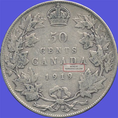 1919 Canada Silver 50 Cent Piece (11. 66 Grams. 925 Silver) No Tax