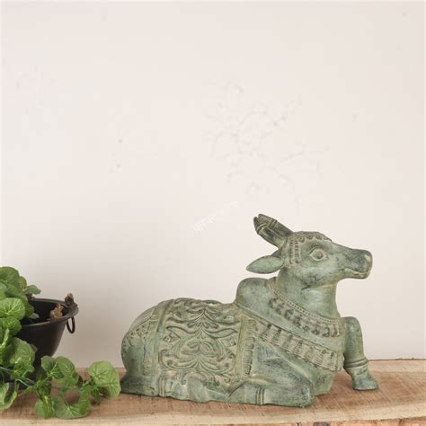 Brass Nandi Statue Vintage Green Finish – Craft Article