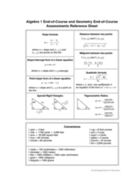 SOLUTION: Eoc formula sheet - Studypool