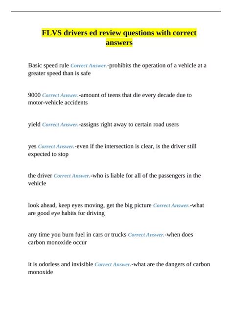 FLVS drivers ed review questions with correct answers. - Flvs driver ...