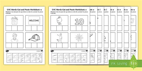 CVC Words Cut and Paste Worksheet Pack with British Sign Language