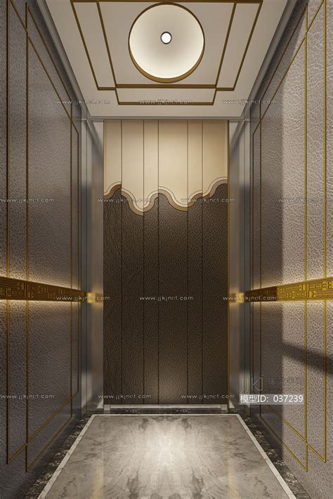 H14-0418新中式酒店电梯轿厢3d模型下载-【集简空间】「每日更新」