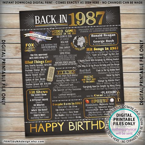 1987 Birthday Flashback Poster, Back in 1987 Birthday Decorations, ‘87 ...