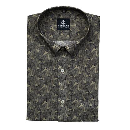 Light Brown Color Leaf Printed Wool Cotton Shirt For Men – Punekar Cotton