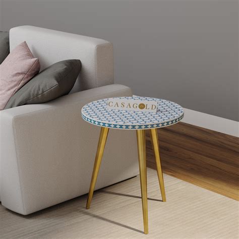 Inlay Round Side Table with Three Gold Legs- Targua