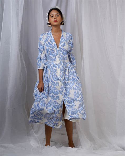 Shop Sky Blue Dresses & Block Printed Dupattas| Badal Collection - Chidiyaa