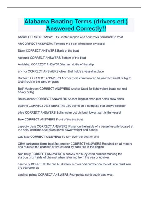 Alabama Boating Terms (drivers ed.) Answered Correctly!! - Alabama ...