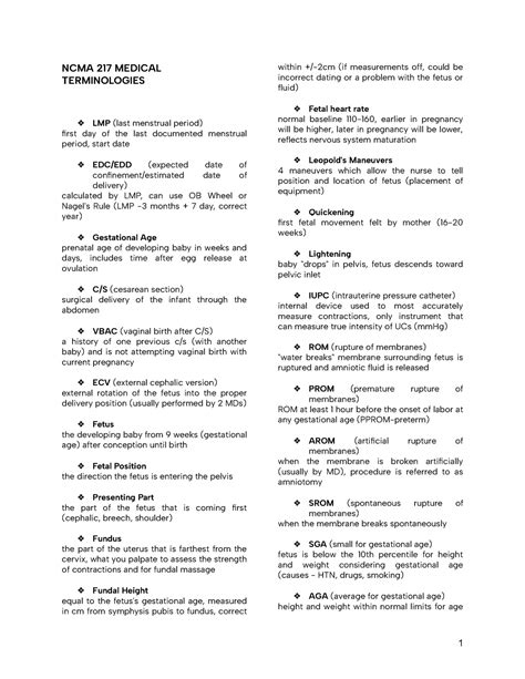 Maternal AND Child Transes - NCMA 217 MEDICAL TERMINOLOGIES LMP (last ...