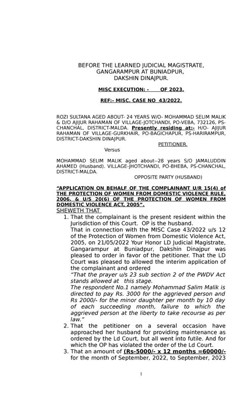 ROZY Khatun Execution September 2022 TO September 2023 - BEFORE THE ...
