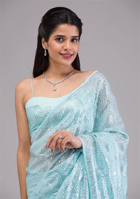 Buy Sky Blue Sarees Online At Best Prices – Koskii