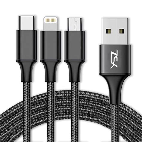 ZSK Nylon Braided Multifunction Fast Charging Cable | 3 In 1 Charging ...