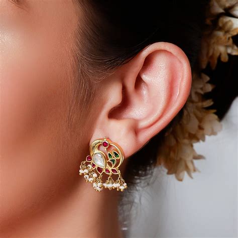92.5 Sterling Silver Swan Motif Kundan Stud Earrings – Unniyarcha
