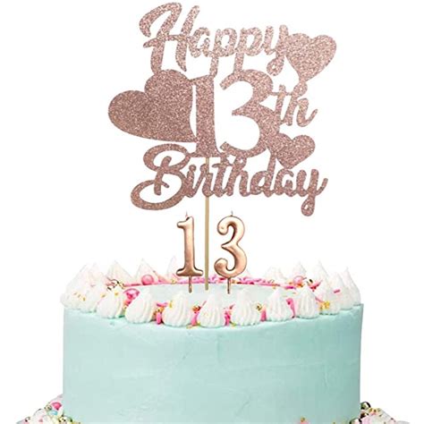 Buy Happy 13th Birthday Cake Topper, Rose Gold 13th Birthday Cake ...