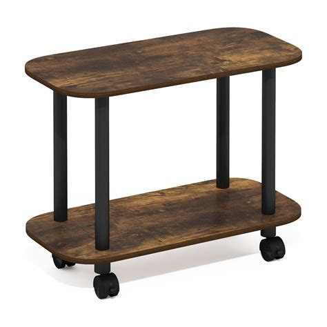 Furinno TURN-N-TUBE Side Table, 2-Tier Oval Sofa End Table with Wheels ...